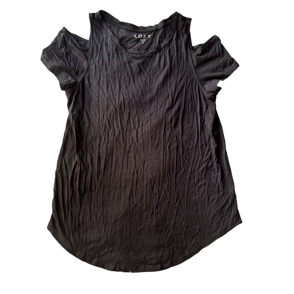 Loft Blouse Top Sz S Black Cold Shoulder Short Sleeve Casual Date Night Womens